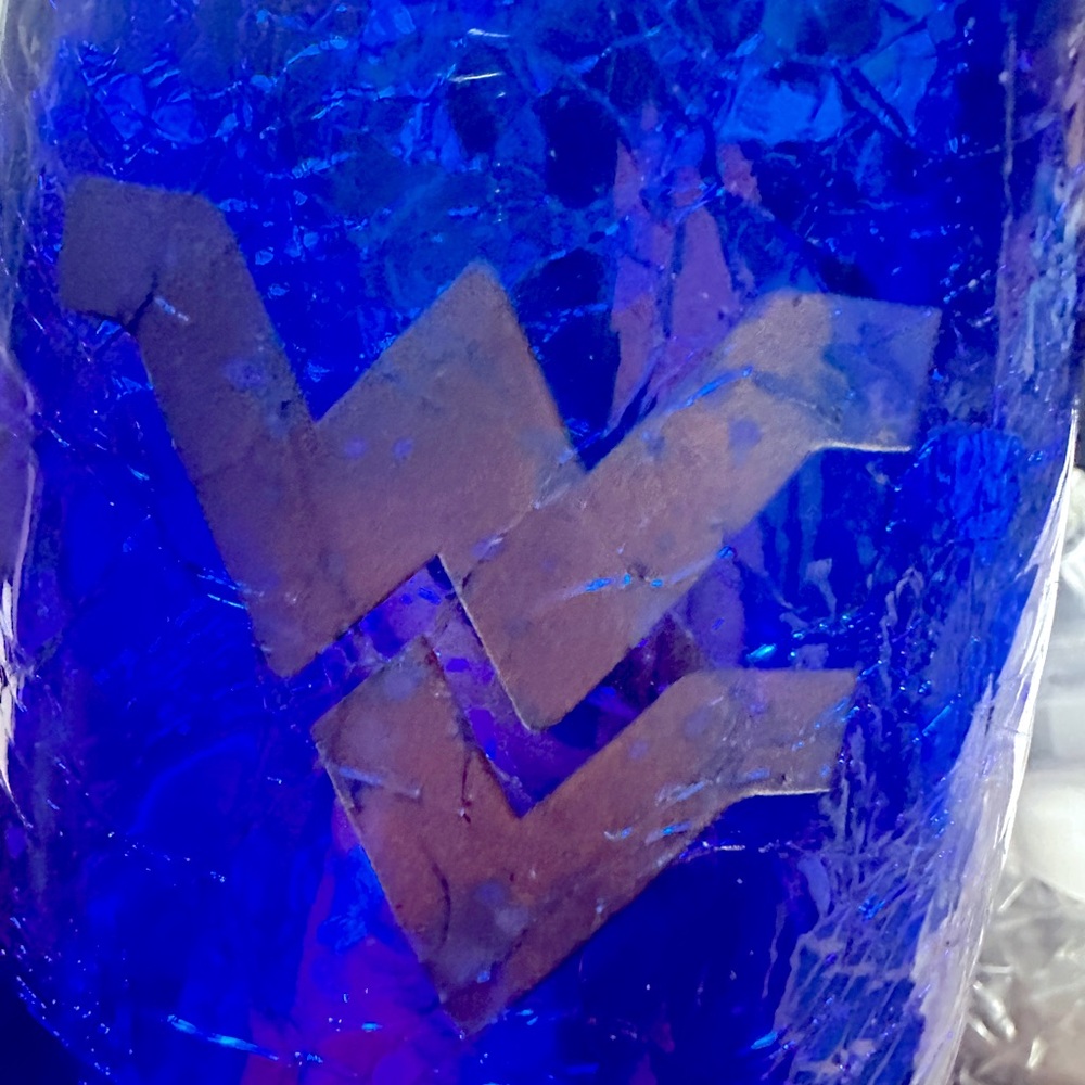 Stunning Blenko Cobalt WVU Crackeled Decanter